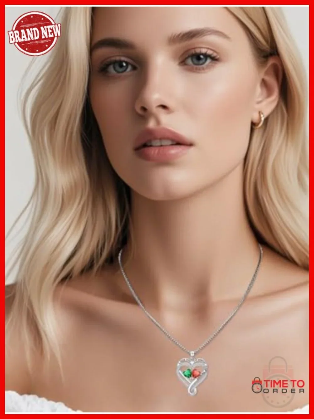 Double Heart Birthstone Pendant Necklace with 18+2